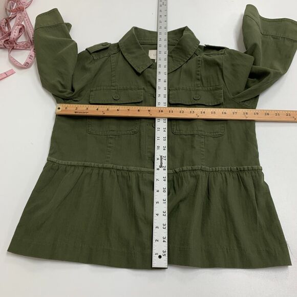 LOFT Ann Taylor Herringbone Jacket Womens M Medium Peplum Wide Sleeves Utility - Picture 6 of 12